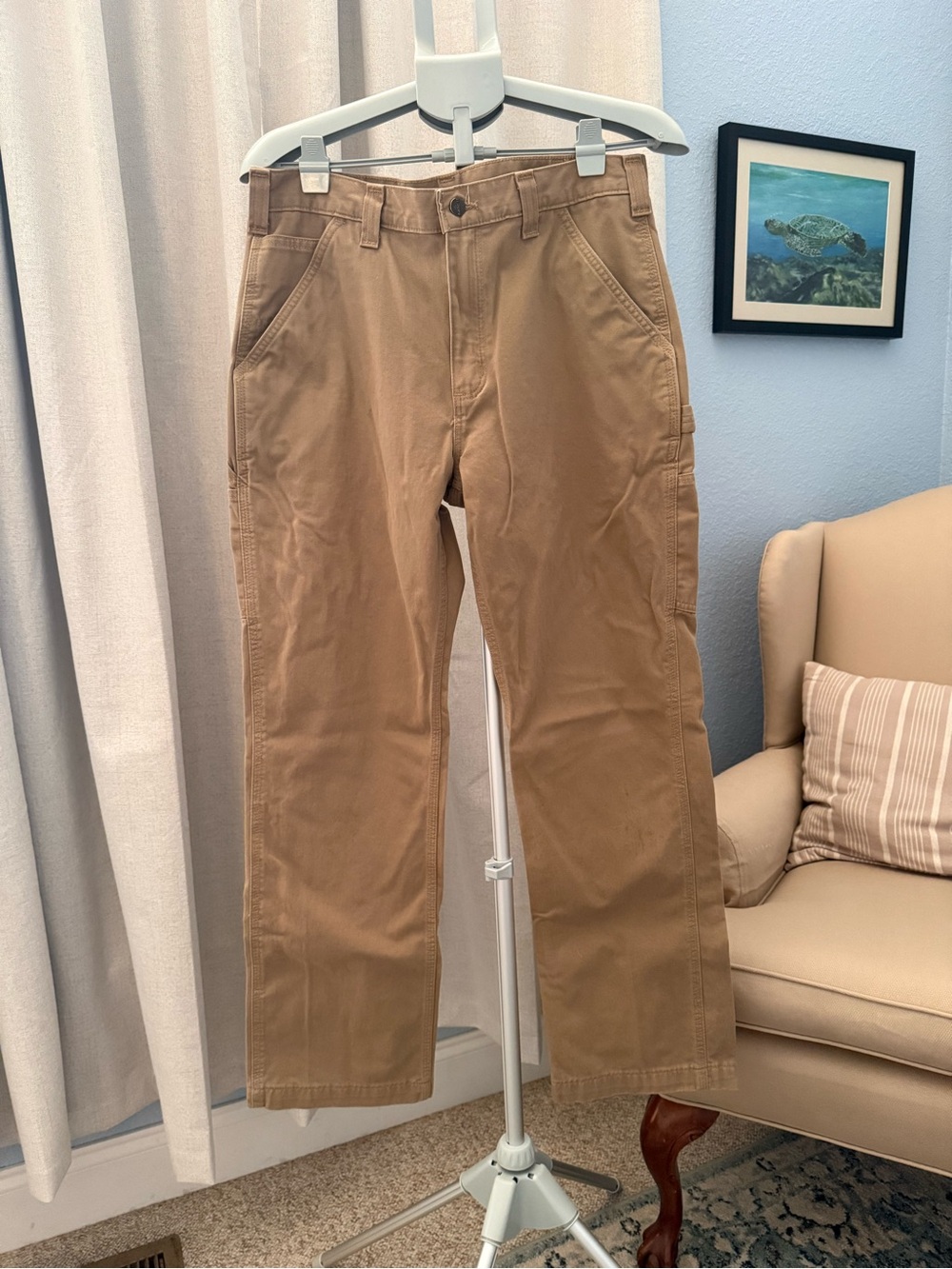 Carhartt Men’s Relaxed Fit Utility Work Carpenter Tan Khaki Pants 34x32 EUC